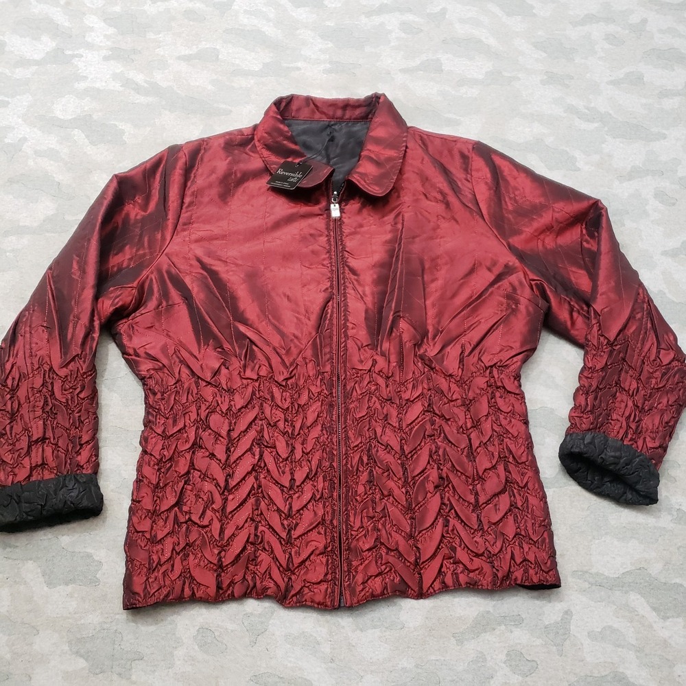 Ubu Jacket Womens XL Red Full Zip Long Sleeve NWT Reversible Ruffled Satan
